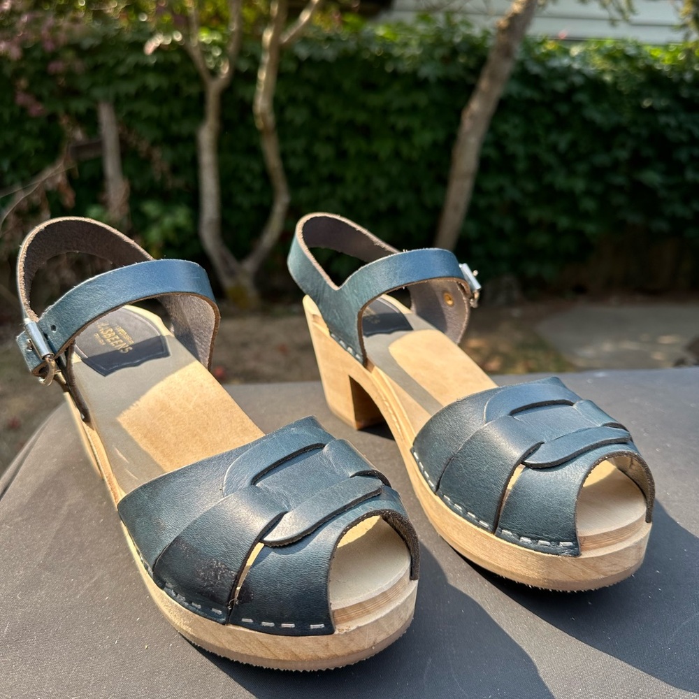 Swedish Hasbeens Denim Blue Leather Sandals - Picture 6 of 7